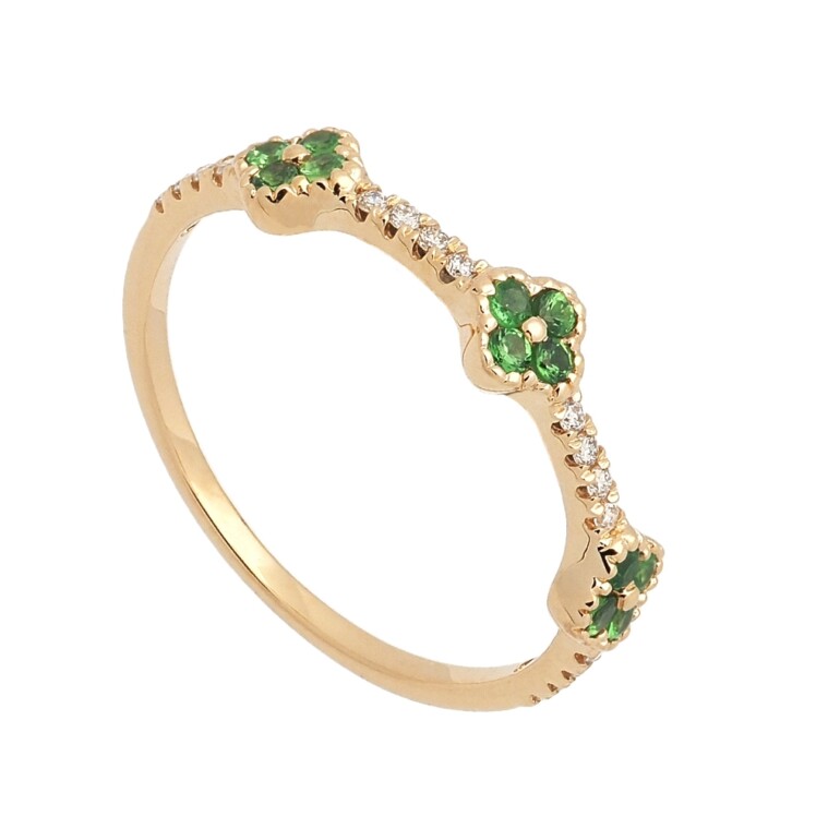 Anillo de oro rosa con diamantes y granates Anillo de oro rosa con diamantes y granates